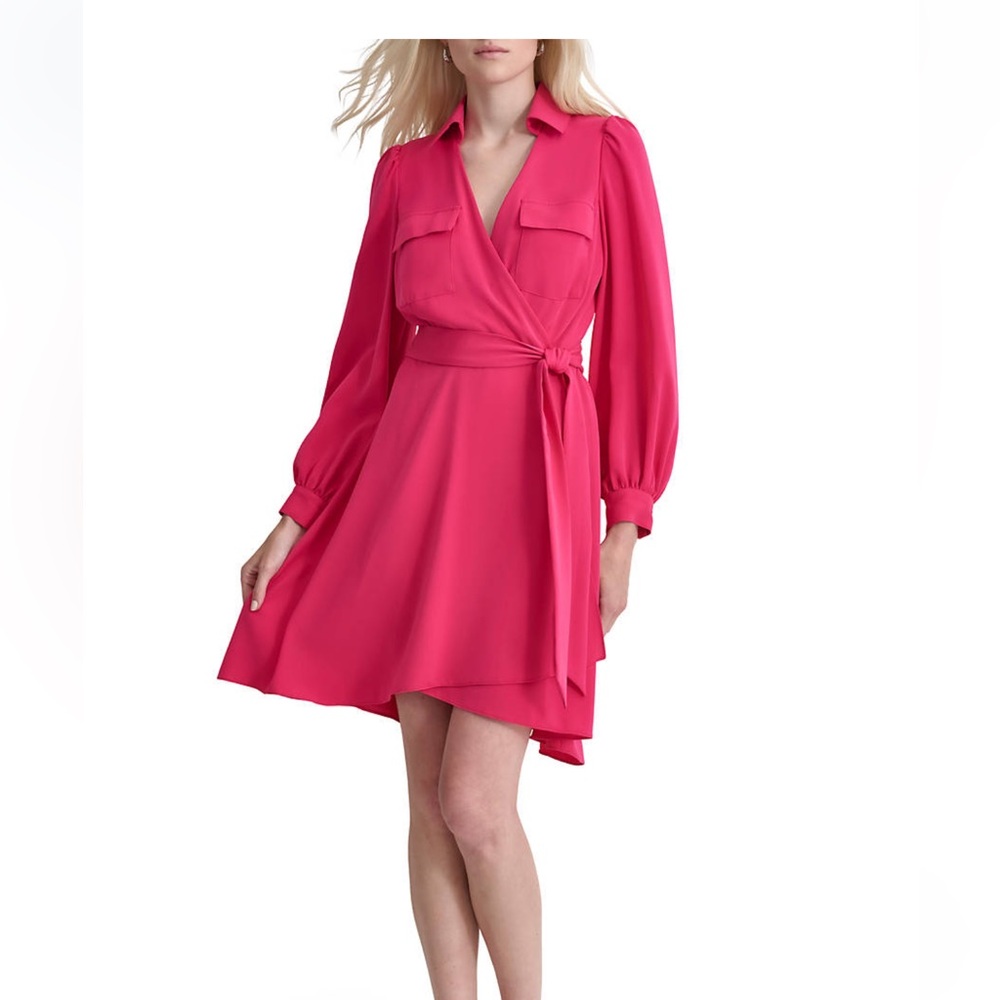 NWT- DKNY Hot Pink Womens Wrap Dress - mid length, beautiful 🩷🩷sz 6